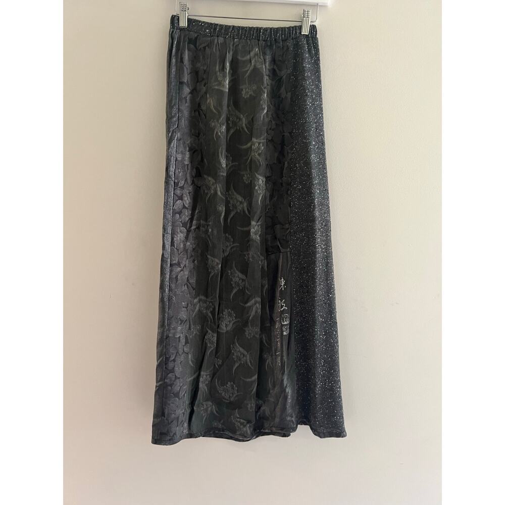 K.D. Spring Wearable Art Maxi Skirt Silver Floral Mixed Media Size Small JL